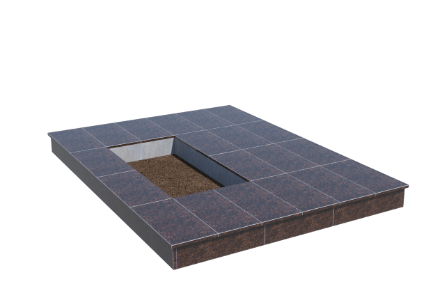 Площадки на могилу в Балашихе | Площадка с вертикальной (15 см) облицовкой Дымовским гранитом (под цветник)