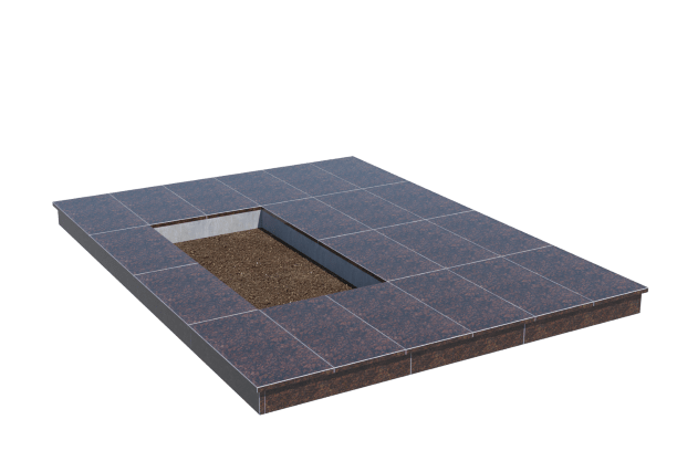 Площадки на могилу в Балашихе | Площадка с вертикальной (10 см) облицовкой Дымовским гранитом (под цветник)