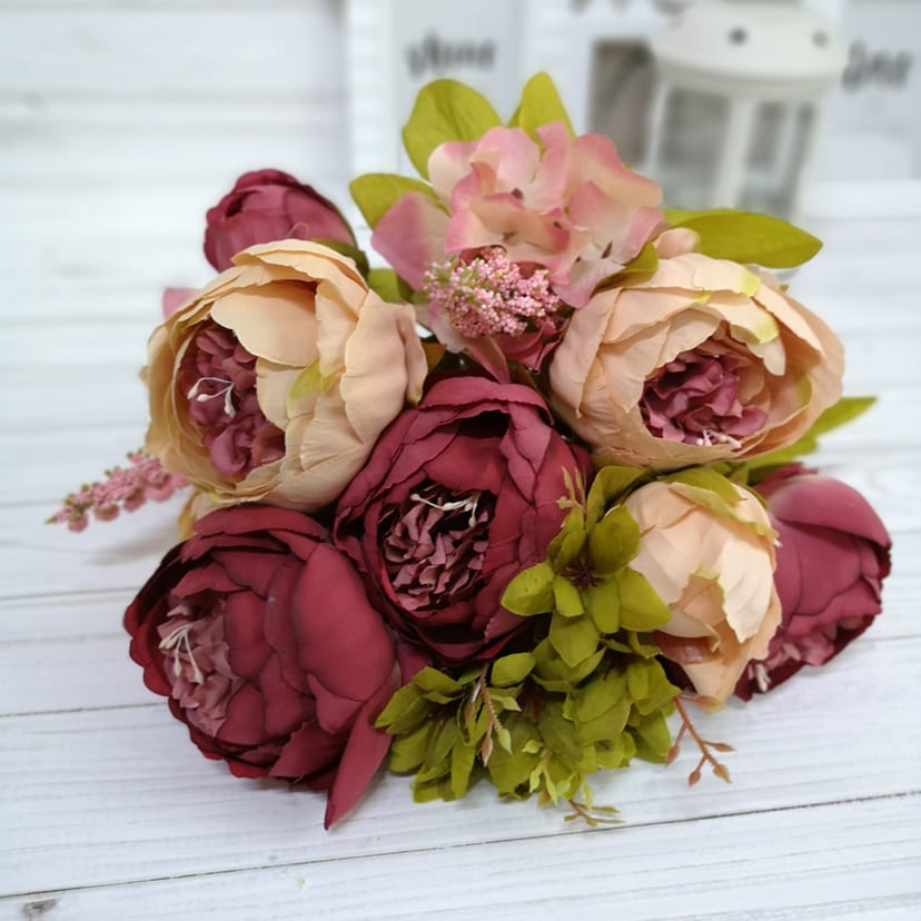 Искусственные цветы в Балашихе | Цветы искусственные «Пионы», персиково-малиновые, букет