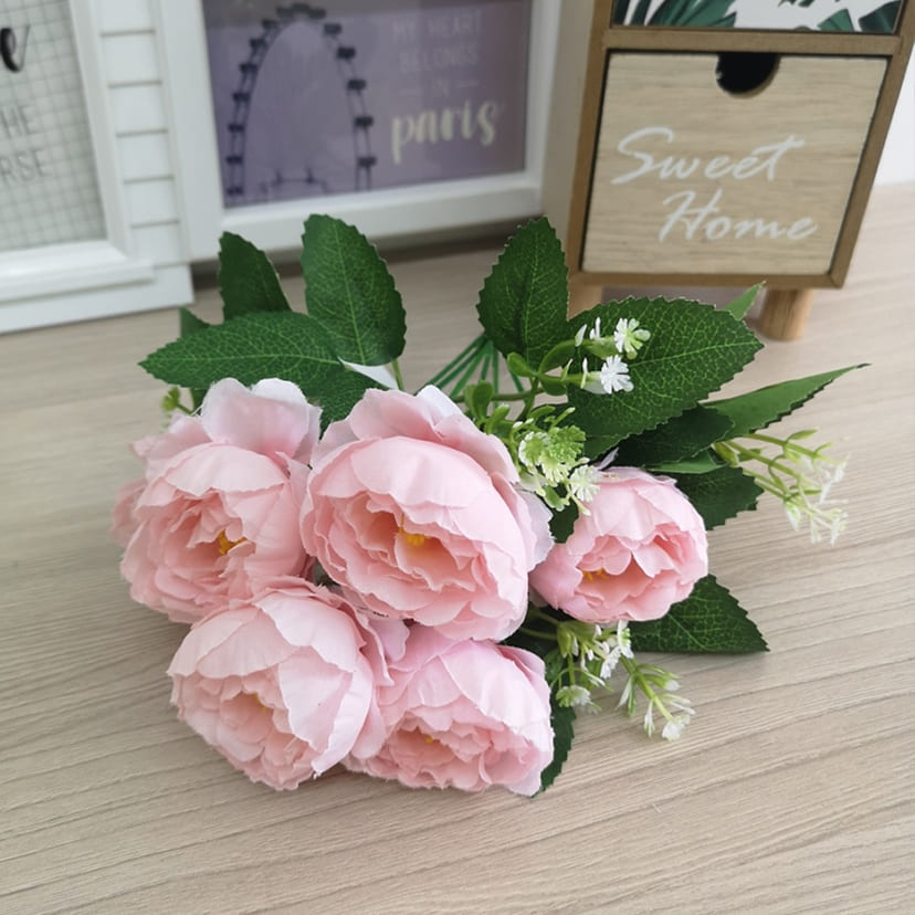 Искусственные цветы в Балашихе | Цветы искусственные «Минипиончики с гипсофилой», нежно-розовые, букет