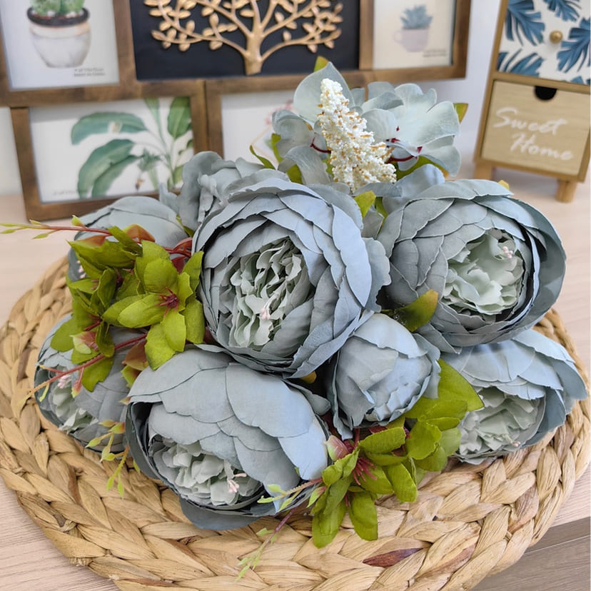 Искусственные цветы в Балашихе | Цветы искусственные «Пионы», серо-голубые, букет